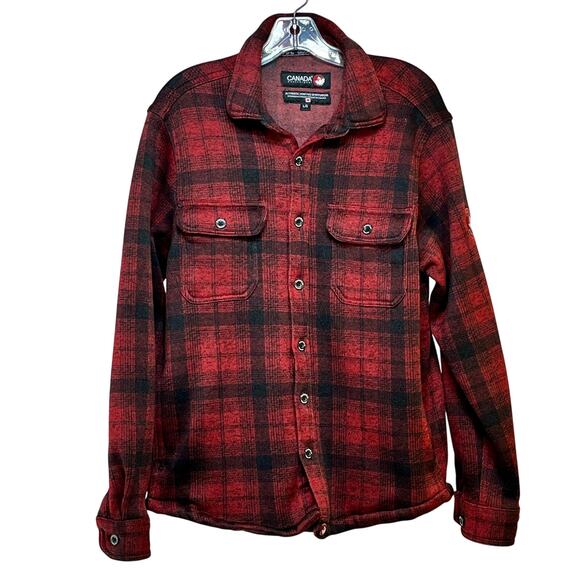 Canada Weather Gear Fleece Shirt Shacket Red Black Plaid Men's Large Insulated - Picture 1 of 5